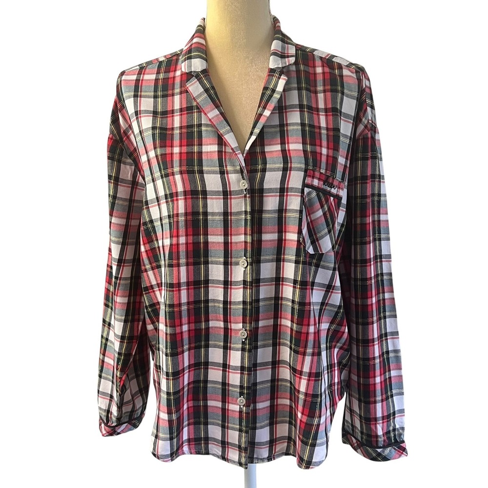 Victoria's Secret Women's Plaid Pajama Top Sleep Shirt Button Front Large‎